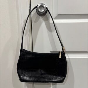 Vintage Elegant Black Crocodile-Embossed Shoulder Bag